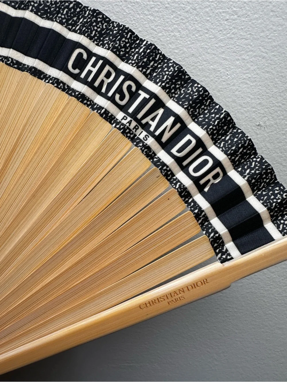 Christian Dior Riviera Black and Beige Bamboo Folding Wall Fan with CD trim